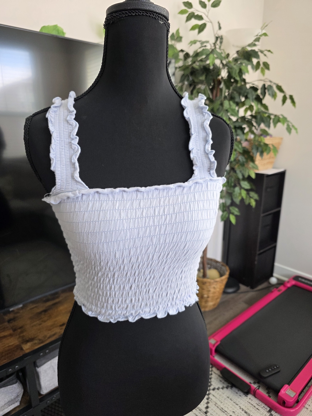 Hollister Light Blue Smocked Ruffle Strap Crop Top